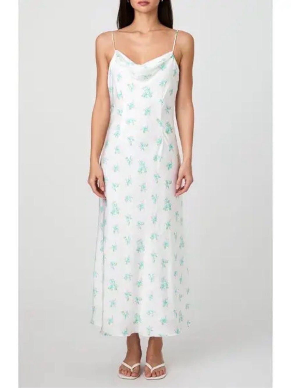 Nwt French Connection Anna Fleur Cowl Neck white floral Satin Maxi Slipdress 6